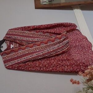 Xhilaration Red and Cream Patterned Top